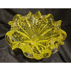 Murano Double-Ruffle Controlled Bubble Yellow Candy Dish (8")